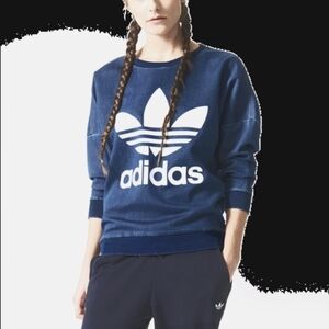 Adidas Track Pullover in Denim Blue - Size S